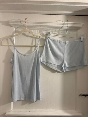 Zara Light Blue Pointelle Cami and Shorts Set